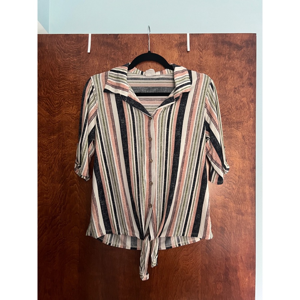 Naif Button Down Shirt Womens Small Multicolor Tie Front Striped Top